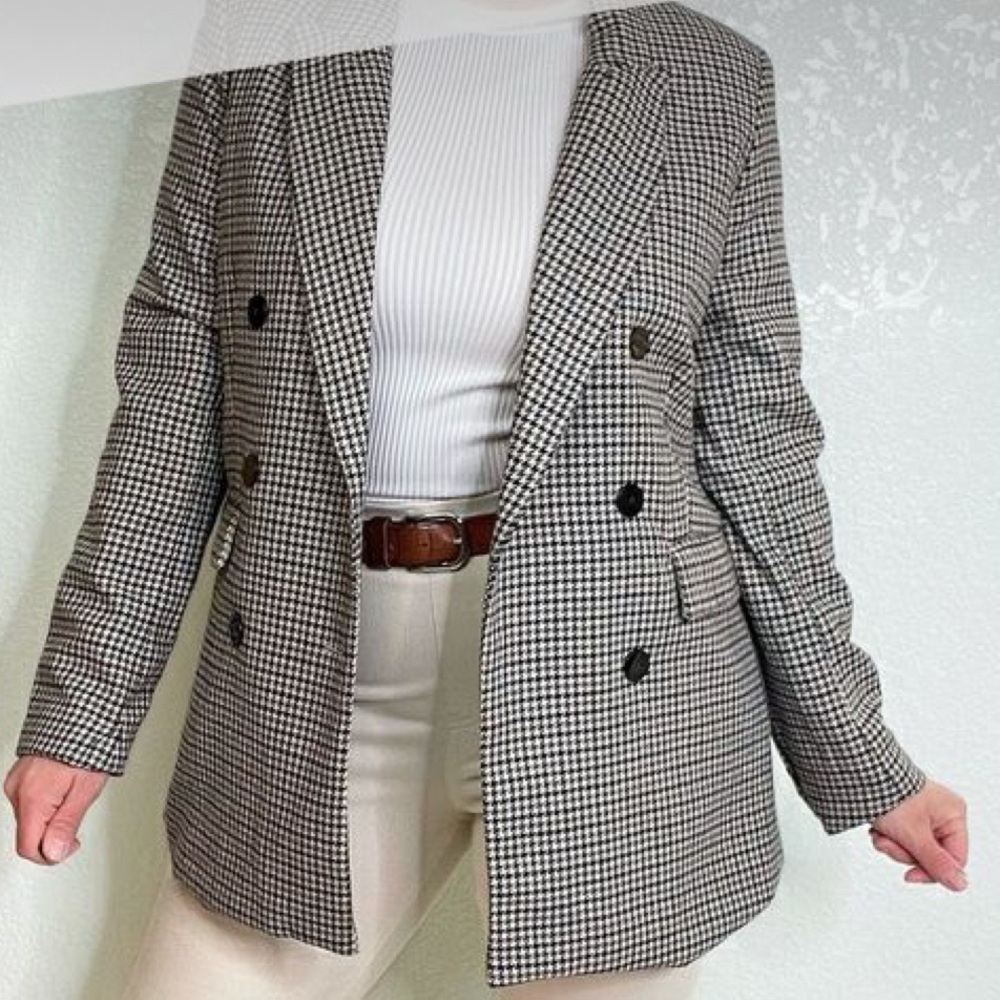 Joie Houndstooth Double Breasted Wool Blend Blazer Jacket Women's size S